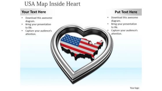 Stock Photo Usa Map Inside Silver Heart PowerPoint Slide