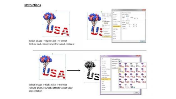 Stock Photo Usa Text With Flag Designed Balloons PowerPoint Slide