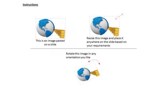 Stock Photo White Colored Globe Textured Map Gold Coins PowerPoint Slide