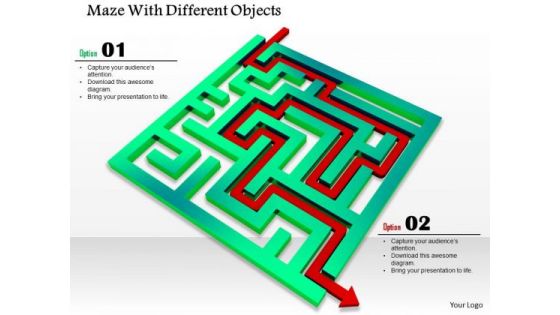 Stock Photo With Red Arrow To Show Solution Of Maze PowerPoint Slide