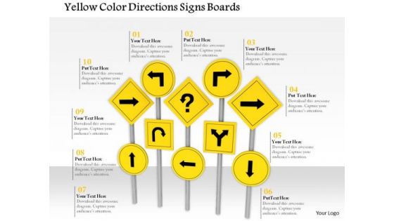 Stock Photo Yellow Color Directions Signs Boards PowerPoint Slide