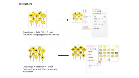 Stock Photo Yellow Color Directions Signs Boards PowerPoint Slide