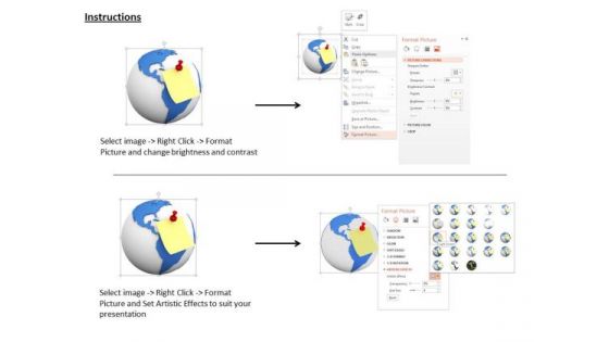 Stock Photo Yellow Sticky Note On Earth Globe PowerPoint Slide