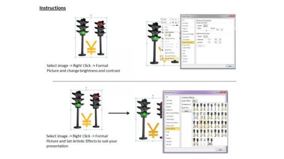 Stock Photo Yen Symbol In Between Traffic Lights PowerPoint Slide