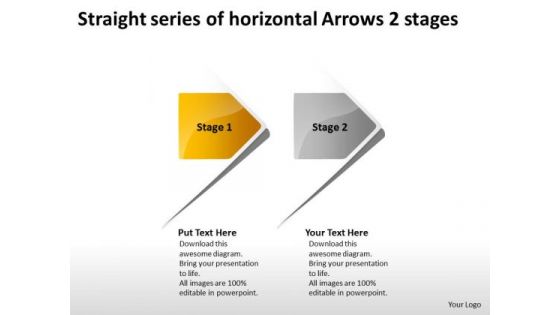 Straight Series Of Horizontal Arrows 2 Stages Making Flow Charts PowerPoint Slides