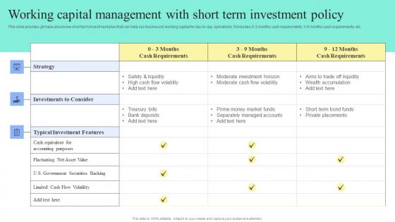 Strategic Financial Planning And Administration Working Capital Management Short Term Template PDF