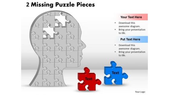 Strategic Management 2 Missing Puzzle Piece In Silhouette Brain Sales Diagram