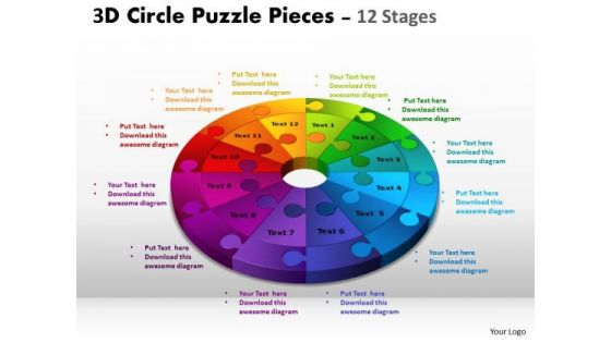 Strategic Management 3d Circle Puzzle Diagram 12 Stages Slide Layout Sales Diagram