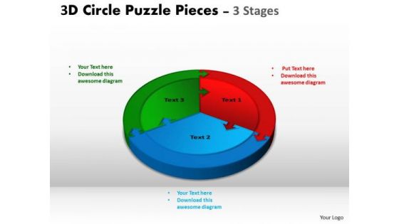 Strategic Management 3d Circle Puzzle Diagram 3 Stages Business Diagram