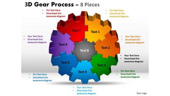 Strategic Management 3d Gear Circulal Process 8 Pieces Style Business Diagram