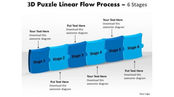 Strategic Management 3d Puzzle Linear Flow Process 6 Stages Sales Diagram