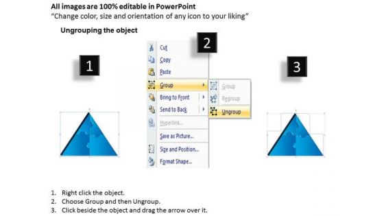 Strategic Management 3d Triangle Puzzle Process 4 Pieces Marketing Diagram