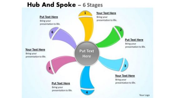 Strategic Management Hub And Spoke 6 Stages Sales Diagram