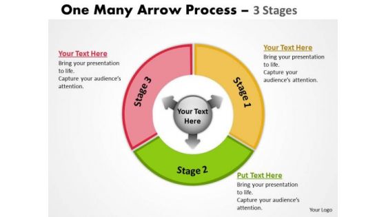 Strategic Management One Many Arrow Process 3 Stages Consulting Diagram