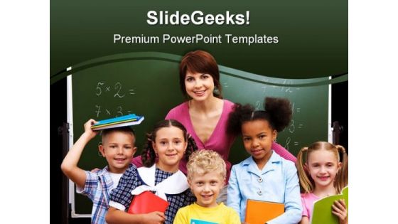 Students With Teacher Education PowerPoint Template 0810