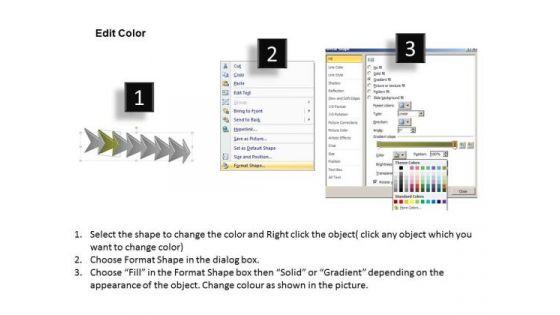 Subsequential Description Using Arrows 7 Stages Flowchart Tool PowerPoint Templates