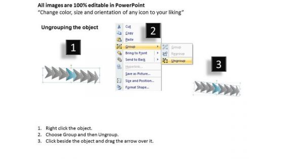 Subsequential Description Using Arrows 7 Stages Order Flow Chart PowerPoint Slides