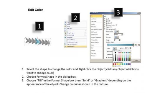 Subsequential Description Using Arrows 7 Stages Order Flow Chart PowerPoint Slides