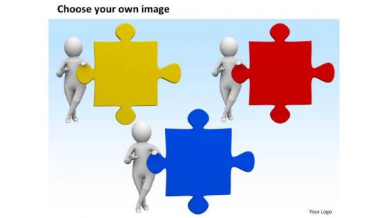 Successful Business Men 3d Man With Green Puzzle PowerPoint Templates