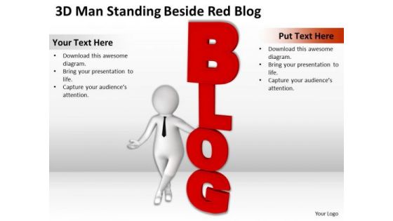 Successful Business Men Standing Beside Red Blog PowerPoint Templates Ppt Backgrounds For Slides