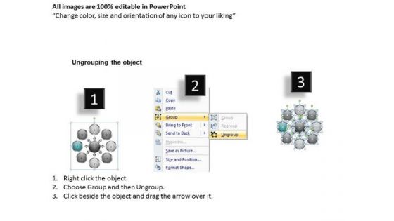 Successive Steps Diverging A Flow Chart Circular Spoke Diagram PowerPoint Templates