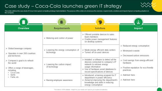 Sustainable Case Study Coca Cola Launches Green IT Strategy Sustainable Case Study Coca Cola Launches Green IT Strategy