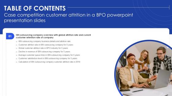 Table Of Content Case Competition Customer Attrition In A BPO PPT Slide SS