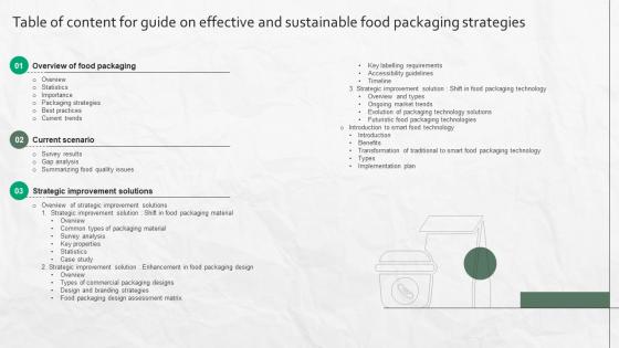 Table Of Content For Guide On Effective And Sustainable Food Packaging Strategies