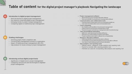 Table Of Content For The Digital Project Managers Playbook Navigating The Landscape