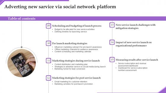 Table Of Contents Adverting New Sarvice Via Social Network Platform Brochure Pdf