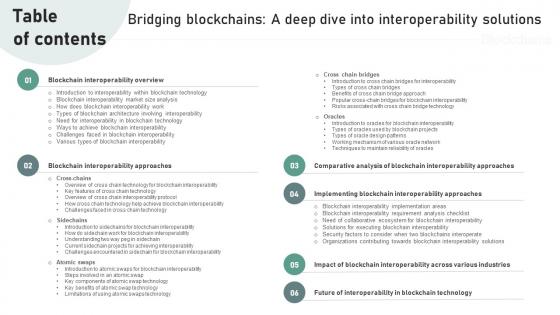 Table Of Contents Bridging Blockchains A Deep Dive Into Interoperability Solutions BCT SS V