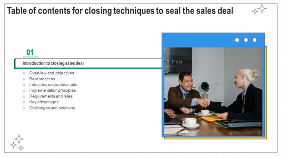 Table Of Contents Closing Techniques To Seal The Sales Deal SA SS V