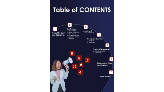 Table Of Contents Enterprise Brand Ambassador Enlisting Proposal One Pager Sample Example Document