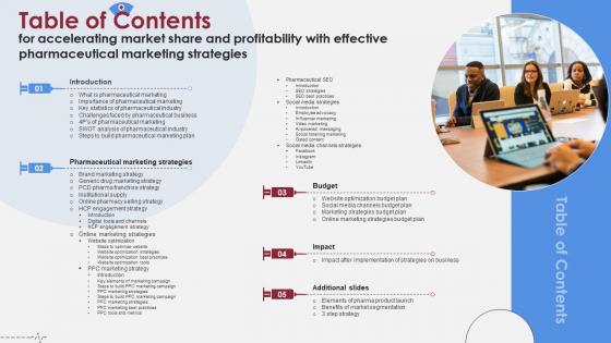 Table Of Contents For Accelerating Market Share And Profitability With Effective Pharmaceutical Marketing