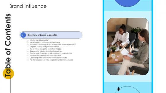 Table Of Contents For Brand Influence Ppt Slides Designs Strategy SS V