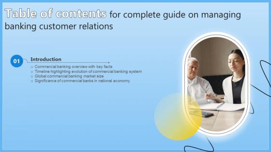 Table Of Contents For Complete Guide On Managing Banking Customer Relations Fin SS V
