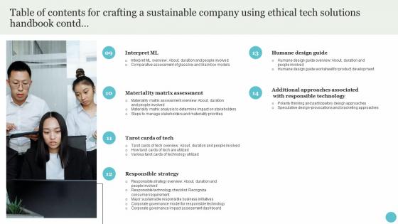 Table Of Contents For Crafting A Sustainable Company Using Ethical Tech Solutions Handbook Template Pdf