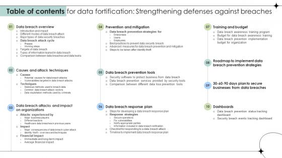 Table Of Contents For Data Fortification Strengthening Defenses Against Breaches