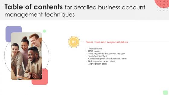 Table Of Contents For Detailed Business Account Management Techniques PPT Presentation Strategy SS V