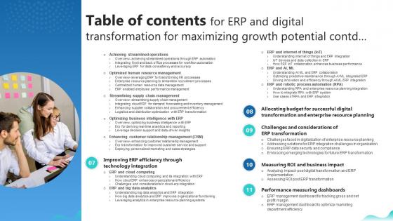 Table Of Contents For Erp And Digital Transformation For Maximizing Growth Potential DT SS V