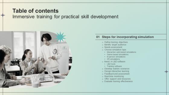 Table Of Contents For Immersive Training For Practical Skill Development DTE SS V