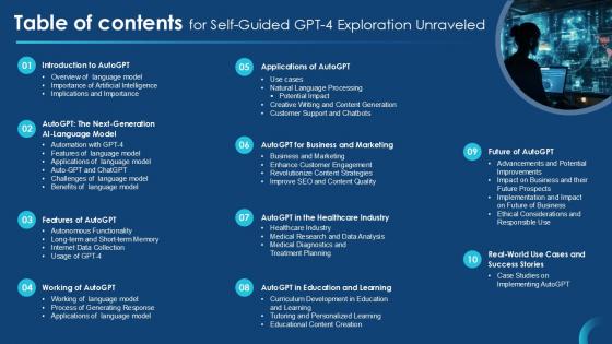 Table Of Contents For Self Guided GPT 4 Exploration Unraveled PPT Sample CHATGPT SS V