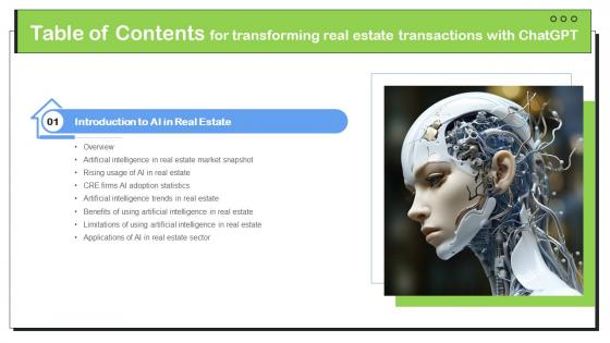 Table Of Contents For Transforming Real Estate Transactions With ChatGPT SS V Table Of Contents For Transforming Real Estate Transactions With ChatGPT SS V
