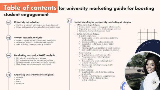 Table Of Contents For University Marketing Guide For Boosting Student Engagement Strategy SS V Table Of Contents For University Marketing Guide For Boosting Student Engagement Strategy SS V