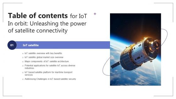 Table Of Contents IoT In Orbit Unleashing The Power Of Satellite Connectivity IoT SS V