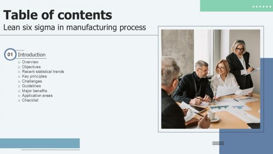 Table Of Contents Lean Six Sigma In Manufacturing Process Ppt Example