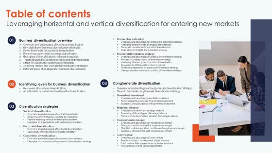 Table Of Contents Leveraging Horizontal And Vertical Diversification For Entering New Markets Clipart Pdf
