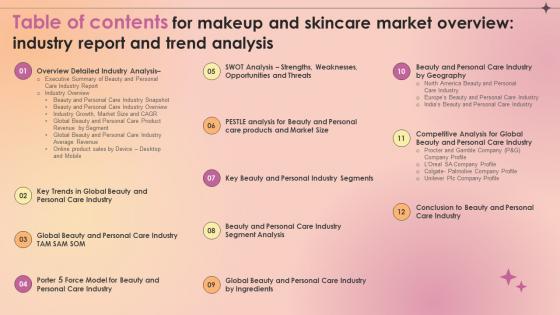 Table Of Contents Makeup And Skincare Market Overview Industry Report And Trend IR SS V