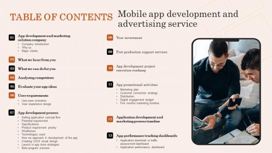 Table Of Contents Mobile App Development And Advertising Service Download Pdf