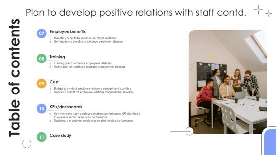 Table Of Contents Plan To Develop Positive Relations With Staff Ppt Slides